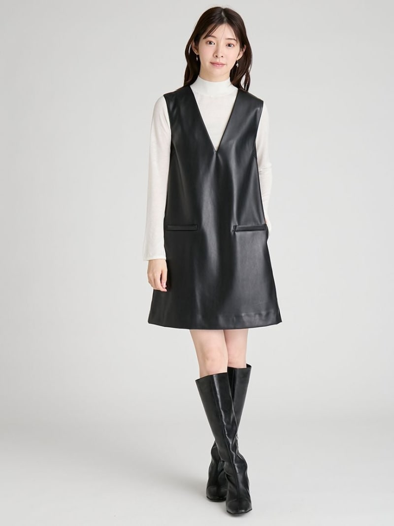【SALE／50%OFF】Vネックミニジャンパースカートセット CELFORD セルフォード ワンピース・ドレス ワンピース ブラック【RBA_E】【送料無料】[ Fashion]