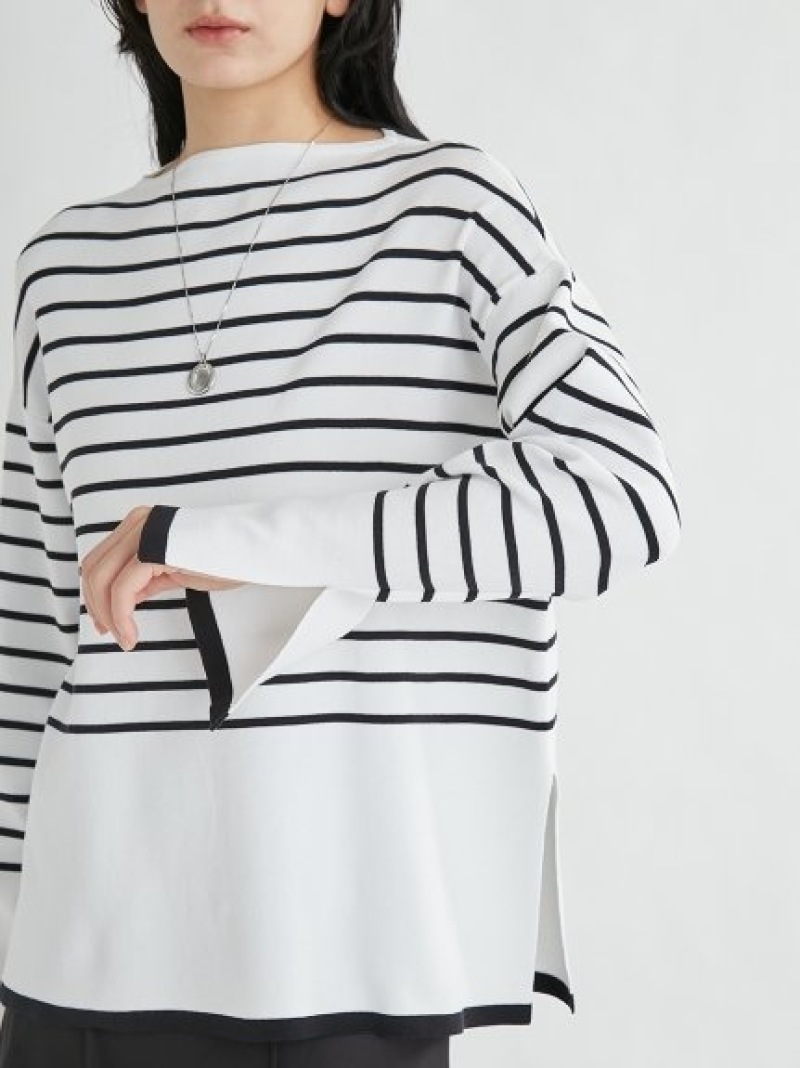 ボートネックスリットボーダーニットトップス Mila ミラオーウェン Owen