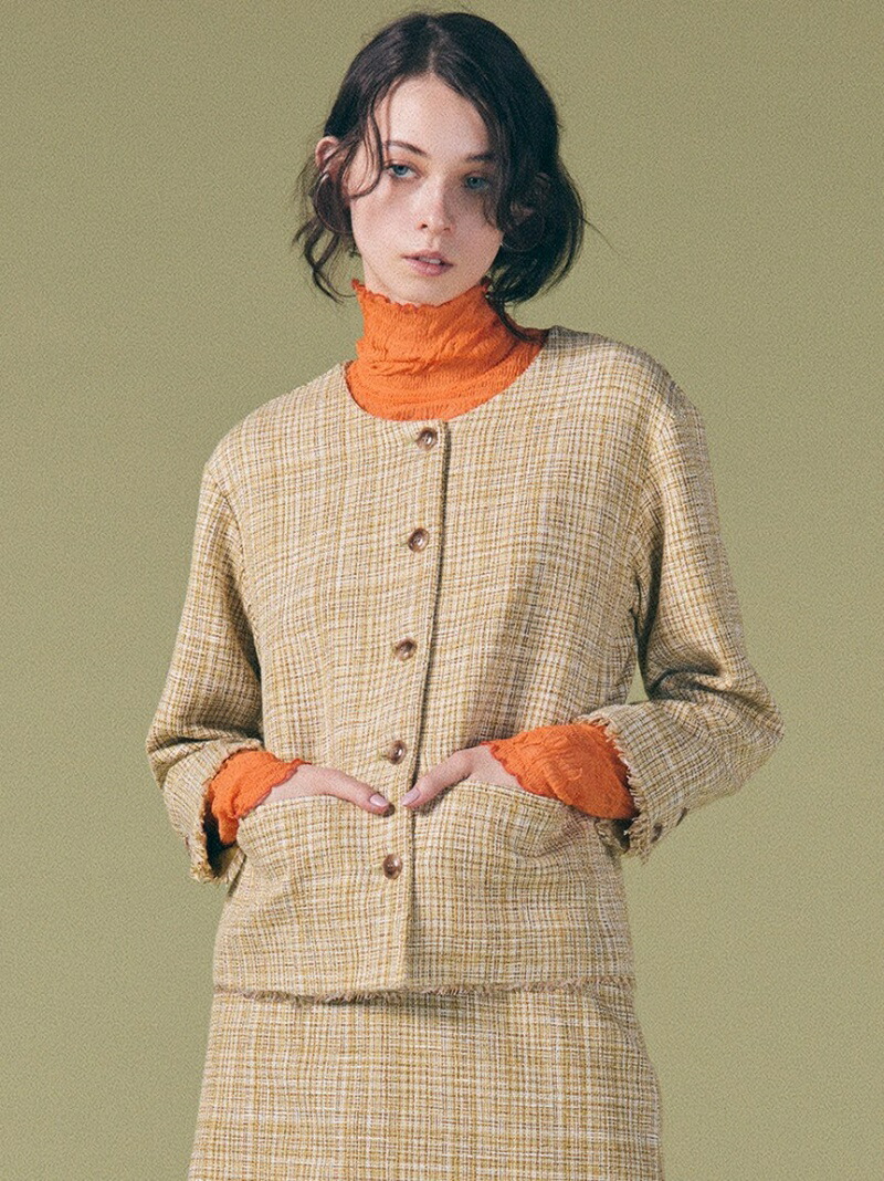 ツイードノーカラージャケット Lily リリーブラウン コート ジャケット Brown