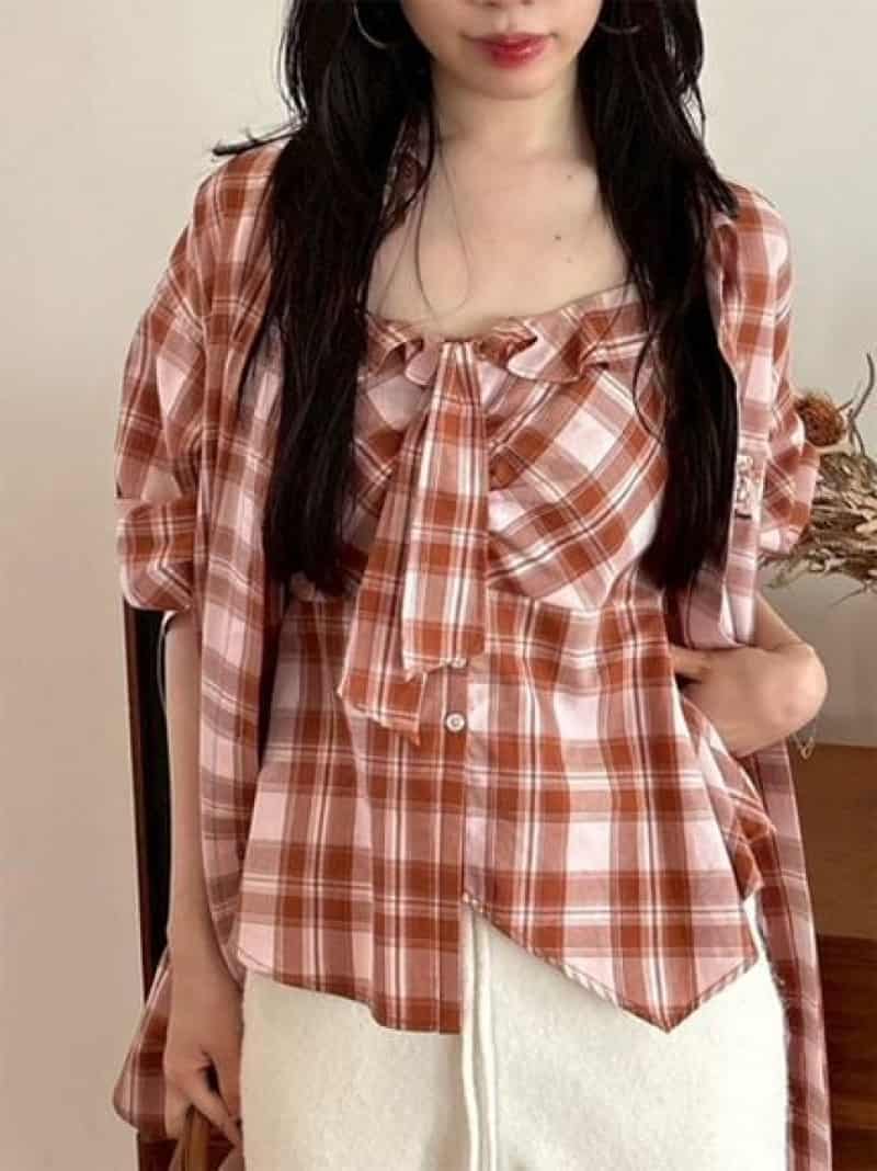 【SALE／50%OFF】チェックシャツペプラムビスチェ LILY BROWN リリーブラウン トップス その他のトップス ブラウン ネイビー ピンク【RBA_E】【送料無料】[ Fashion]