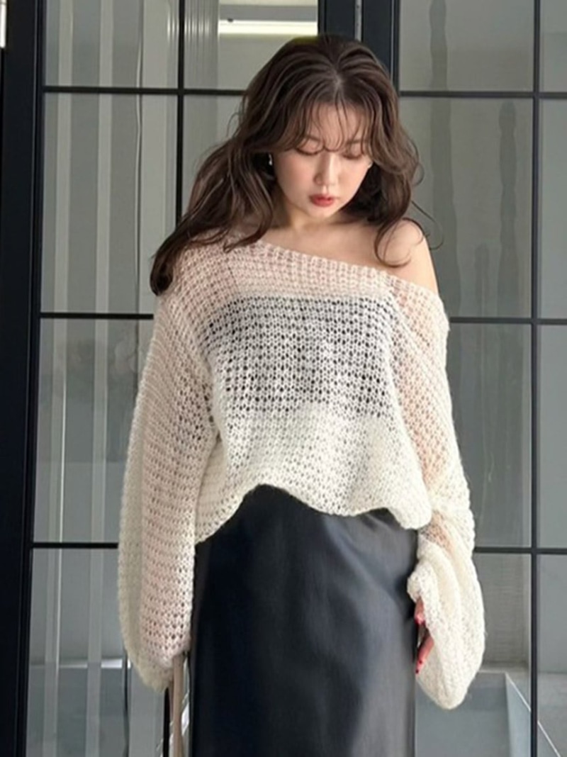 【SALE／50%OFF】シアーモヘヤニットプルオーバー FRAY I.D フレイ アイディー トップス ニット ホワイト グレー ピンク【RBA_E】【送料無料】[ Fashion]