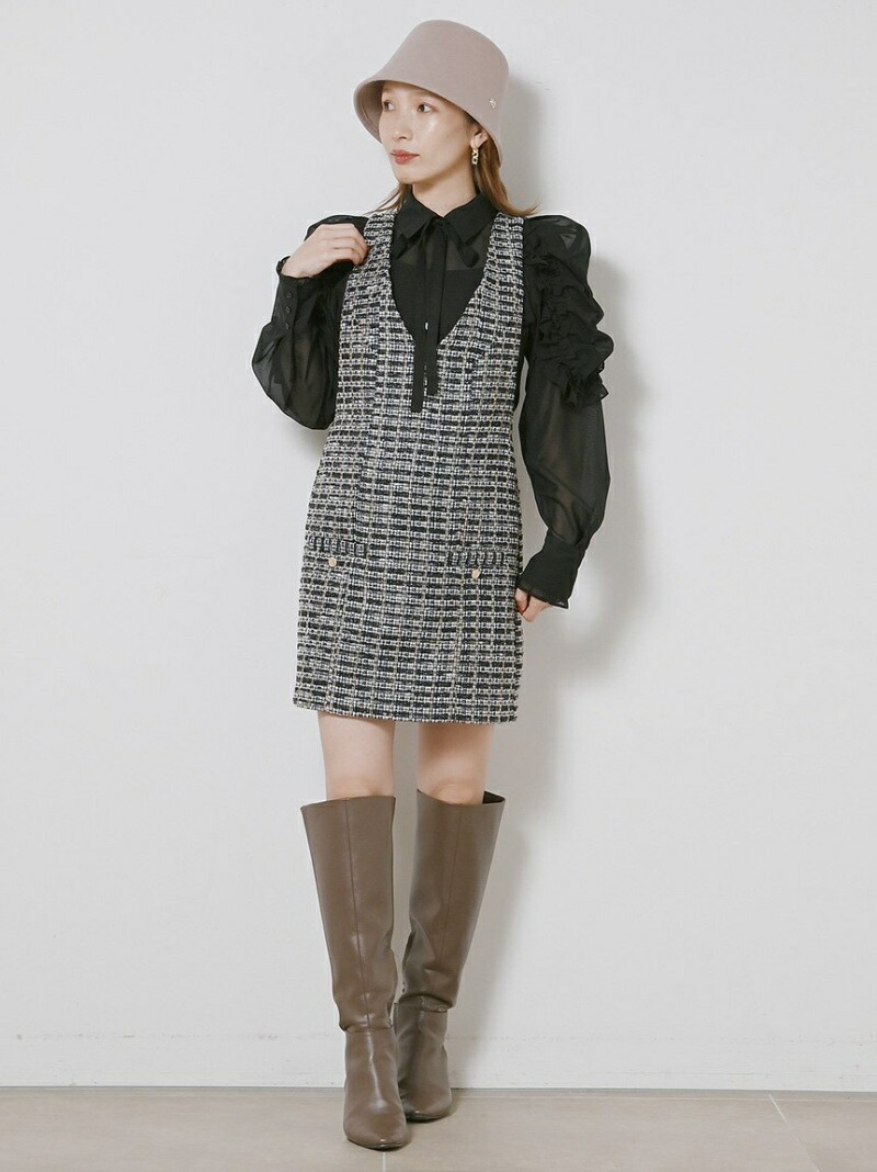 Vネックミニワンピース SNIDEL スナイデル Fashion] ホワイト ブラック 
