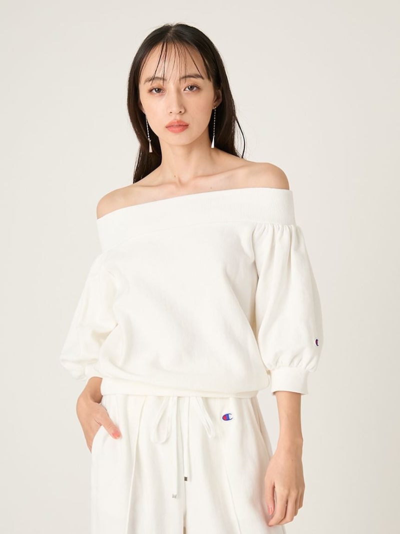 【FRAY I.D｜Champion】パフスリーブオフショルスウェット FRAY I.D フレイ アイディー トップス カットソー・ティーシャツ さくら色 米国海軍 白いこと【貨物輸送無料】[ Fashion]