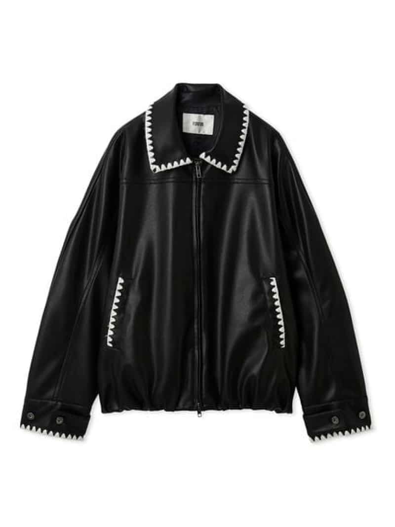 トリミング刺繍レザーライクブルゾン FURFUR ファーファー ジャケット・アウター その他のジャケット・アウター ピンク ブラック【送料無料】[ Fashion]
