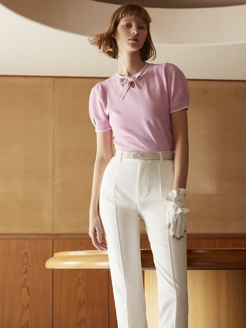 CELFORD GOLF　現行　　レースヘム　ティアードカットトップス　ホワイト チュールドレープカットトップス（カットソー/Tシャツ