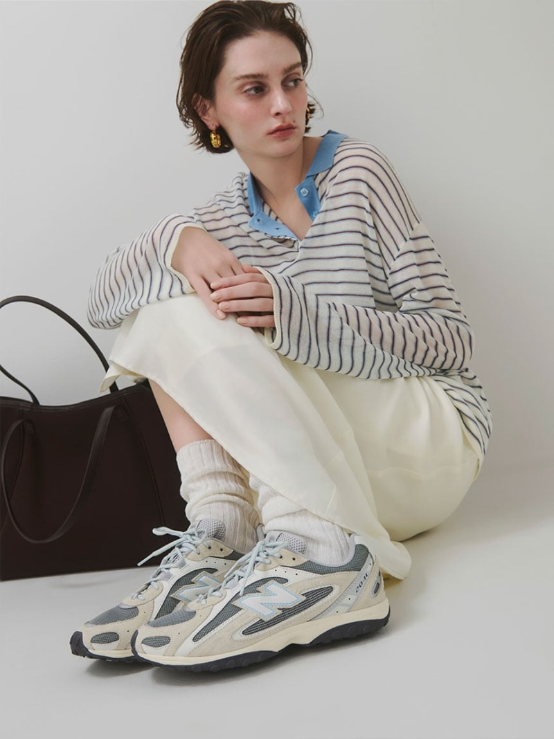 シアーボーダーポロニット emmi エミ トップス カットソー・ティーシャツ 白いこと【貨物輸送無料】[ Fashion]