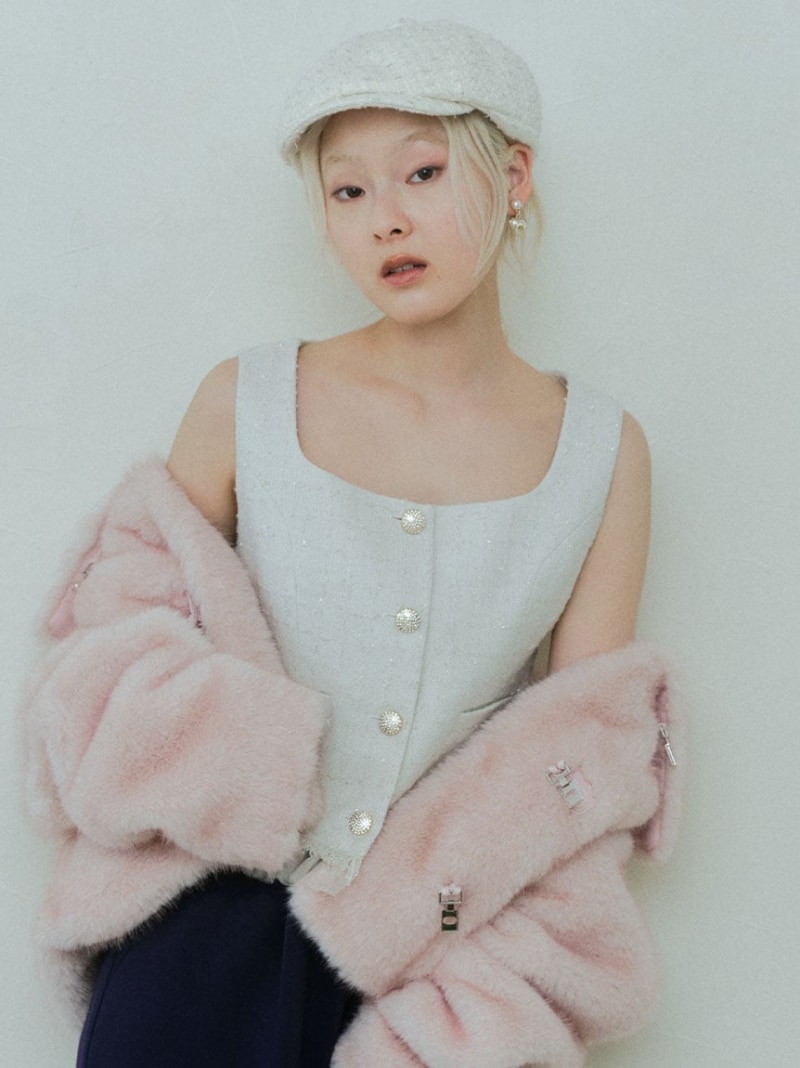 ファンシーツイードコンパクトベスト FURFUR ファーファー トップス ベスト・ジレ ピンク ブラック【先行予約】*【送料無料】[ Fashion]｜USAGISTORE USAGIONLINE公式ストア