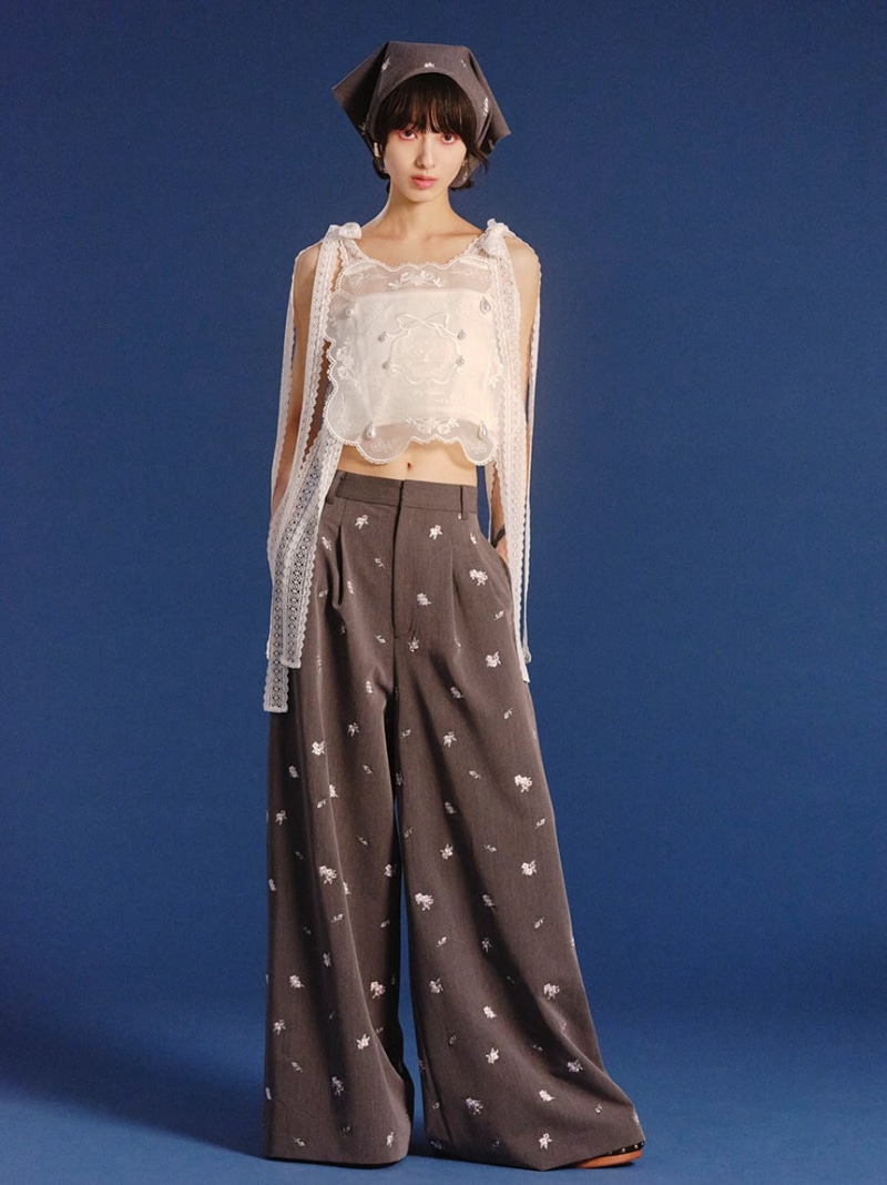 【LILY BROWN×KEITA MARUYAMA】sakuraエンブロイダリートラウザーズ LILY BROWN リリーブラウン パンツ その他のパンツ グレー ネイビー【送料無料】[ Fashion]