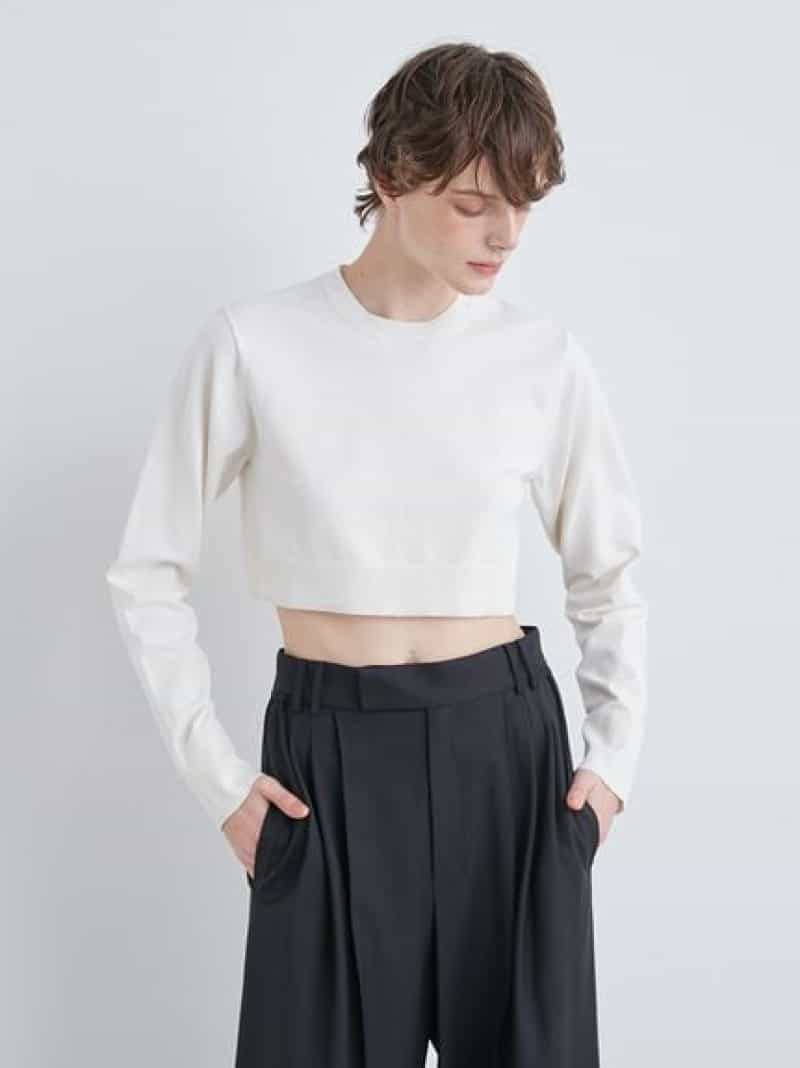 SALE／50%OFF】シルク混ショート丈Cネックニット