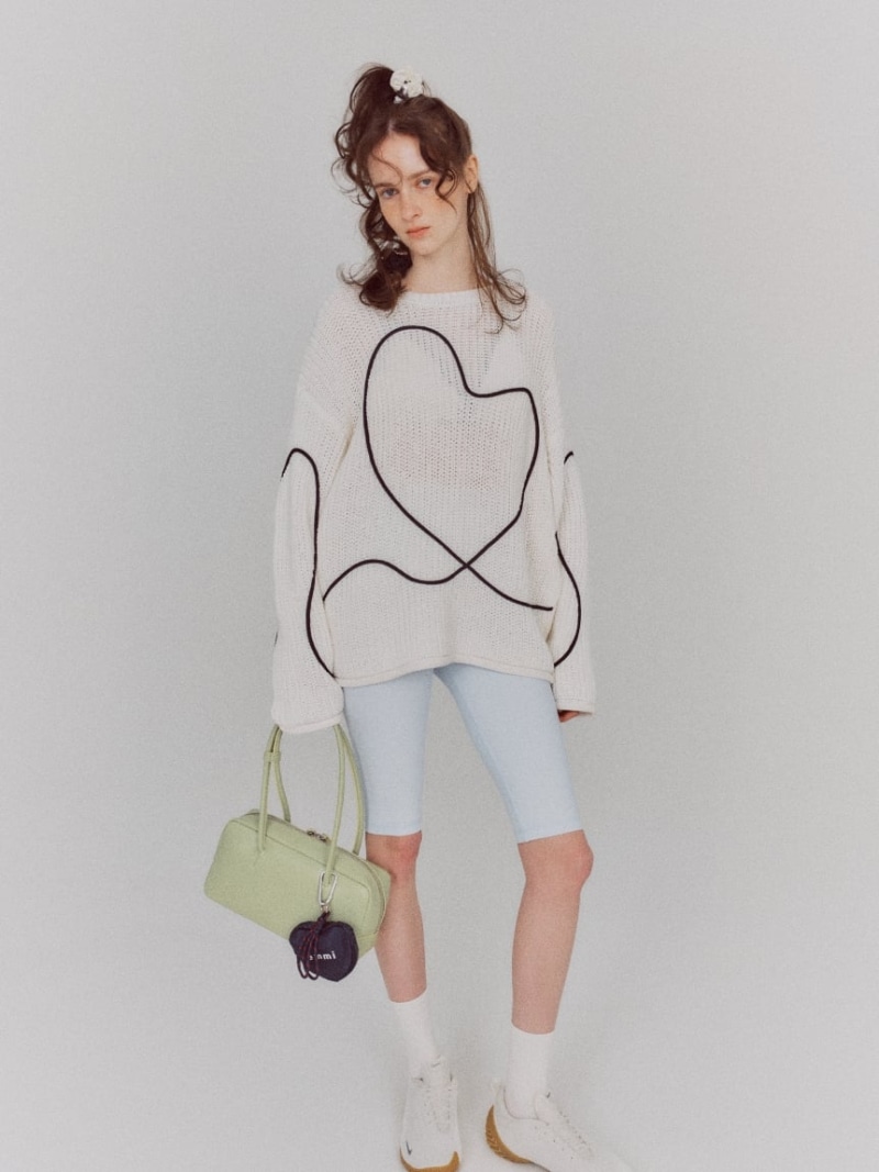 【HEART】 【ONLINE限定カラーあり】ハートエンブロイダリーニット emmi エミ トップス ニット ホワイト イエロー レッド ネイビー【送料無料】[ Fashion]