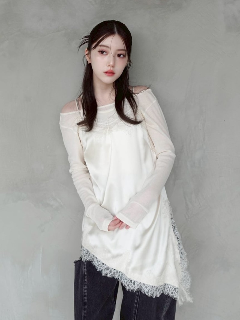 レーストリムキャミチュニック FRAY I.D フレイ アイディー トップス カットソー・Tシャツ ブラック イエロー【送料無料】[ Fashion]