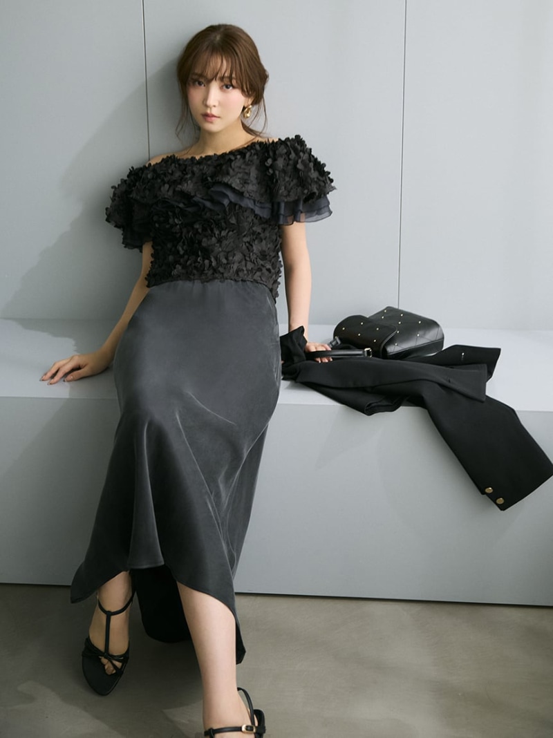 キュプラサテンナロースカート FRAY I.D フレイ アイディー スカート ロング・マキシスカート ブラック【送料無料】[ Fashion]