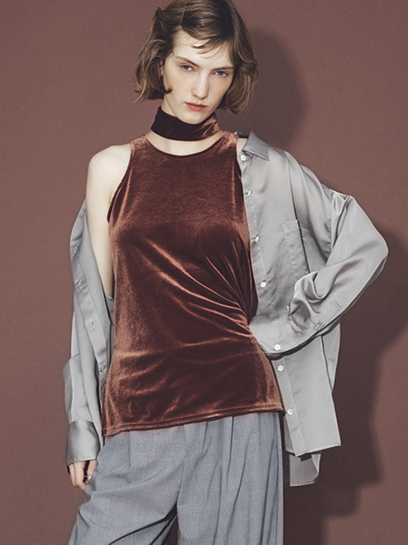 【SALE／50%OFF】タイチョーカーシアーサテンシャツ FRAY I.D フレイ アイディー トップス シャツ・ブラウス グレー ピンク【RBA_E】【送料無料】[ Fashion]