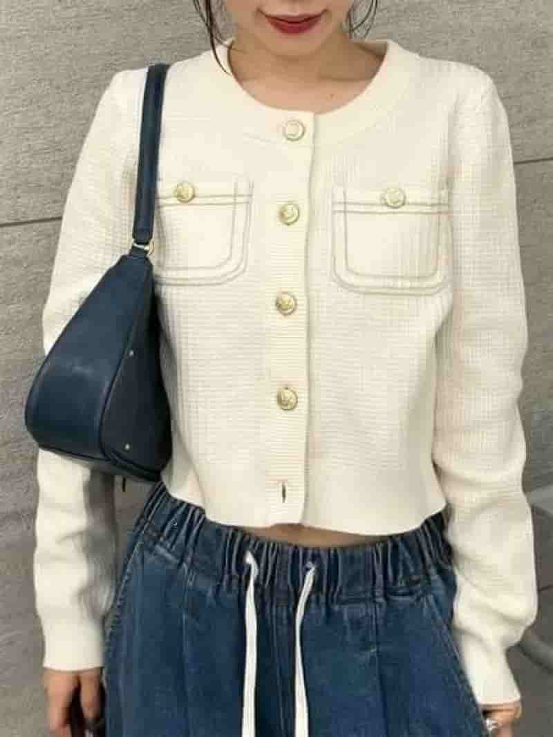コットンニットジャケット LILY BROWN リリーブラウン トップス その他のトップス ネイビー ホワイト ブラウン【送料無料】[ Fashion]