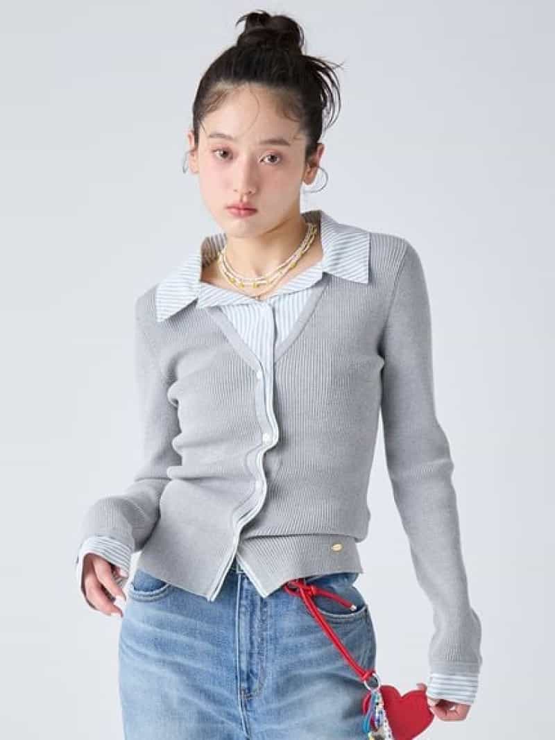 シャツドッキングニットトップス LILY BROWN リリー赤銅色 トップス 編み物 赤いこと 米国海軍 薄墨色【貨物輸送無料】[ Fashion]