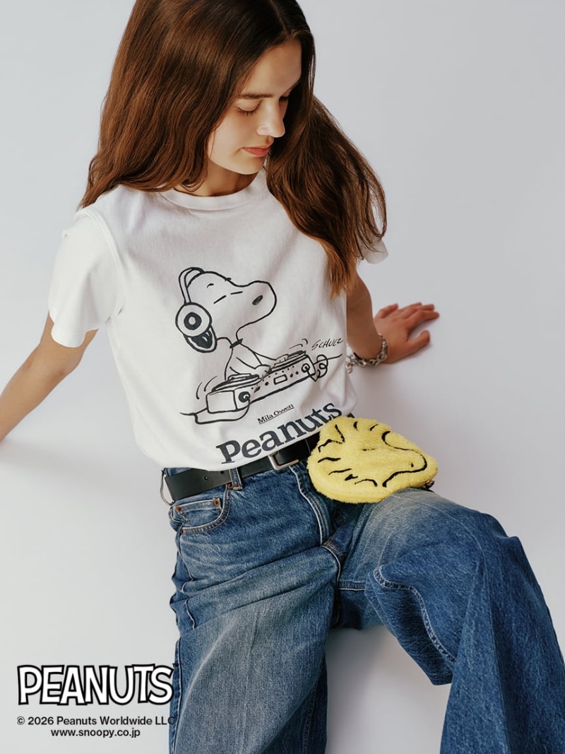 【PEANUTS RECORDS】スヌーピーTシャツ Mila Owen ミラオーウェン トップス カットソー・Tシャツ ピンク ホワイト【先行予約】*【送料無料】[ Fashion]