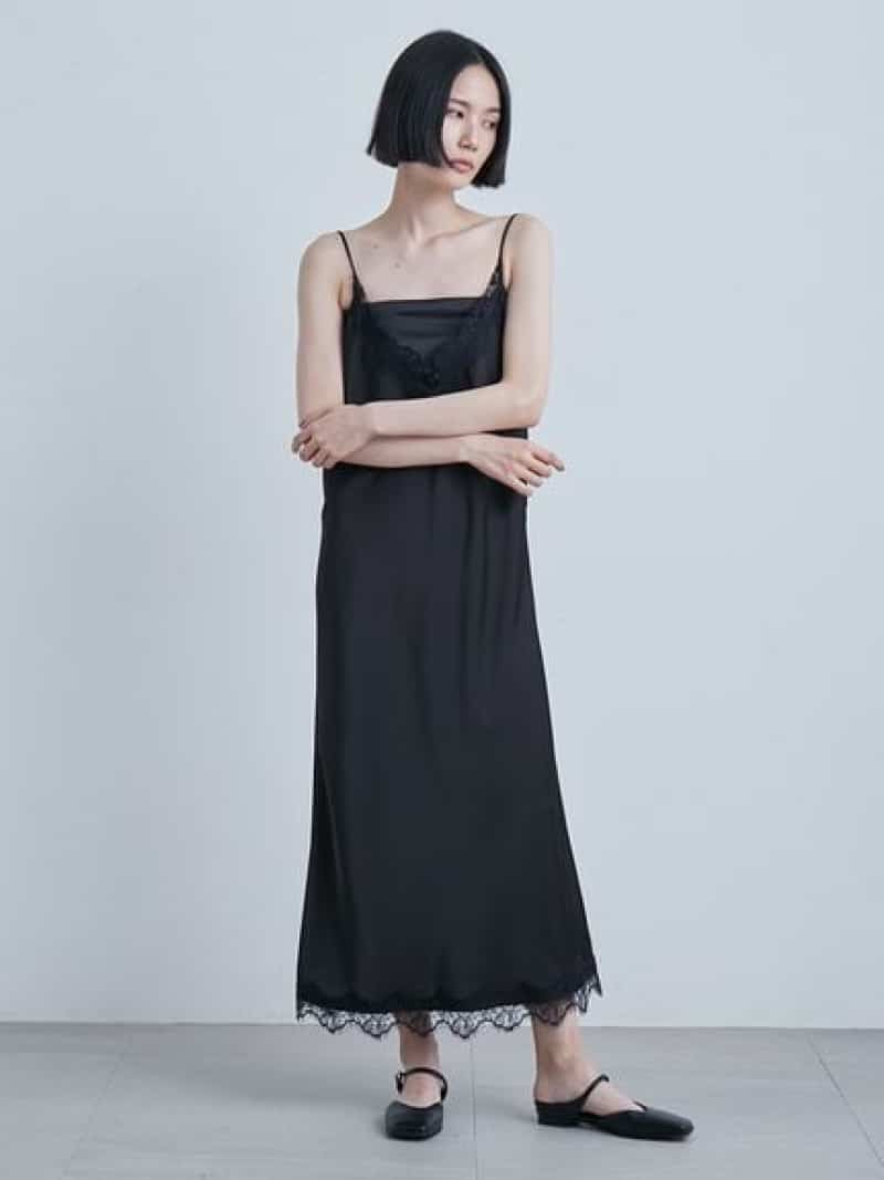 サテンレーススリップドレス MIESROHE ミースロエ ワンピース・ドレス ワンピース イエロー ブラック【送料無料】[ Fashion]