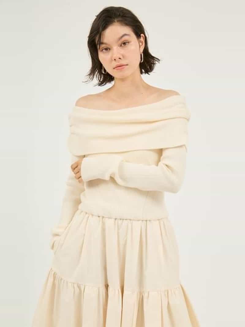 【SALE／40%OFF】オフショルニットドッキングワンピース emmi エミ ワンピース・ドレス ワンピース レッド【RBA_E】【送料無料】[ Fashion]