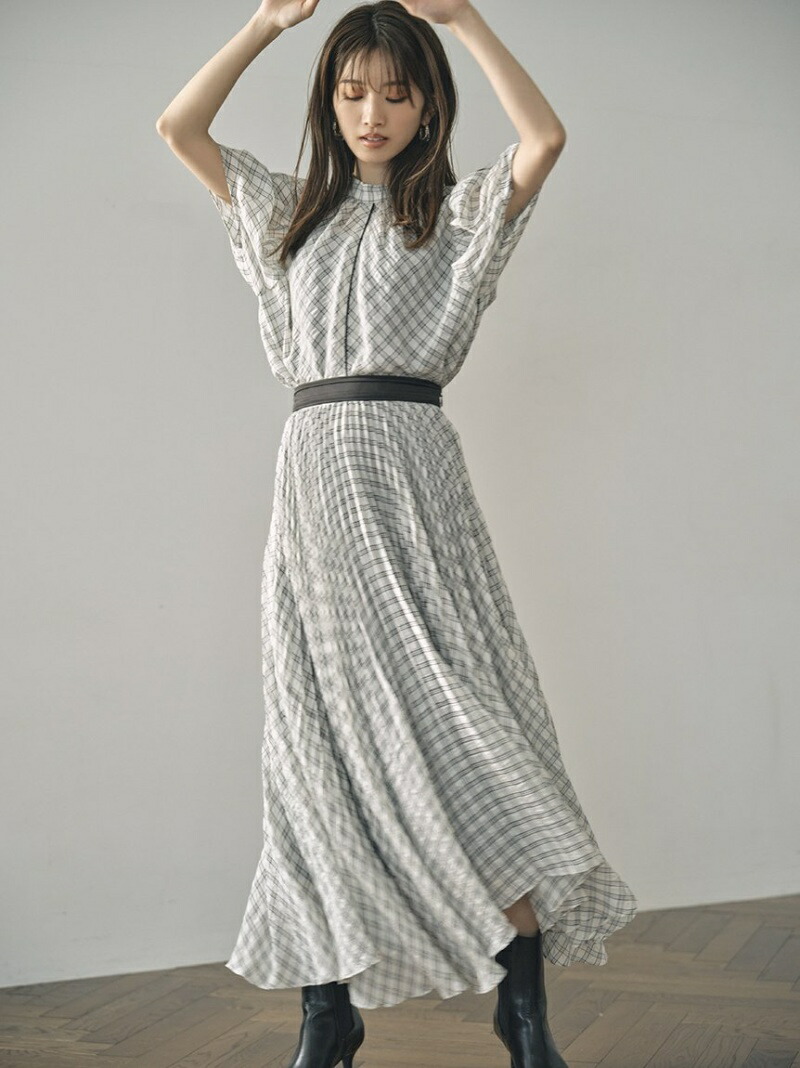 チェック柄シアープリーツスカート Lily リリーブラウン Brown スカート