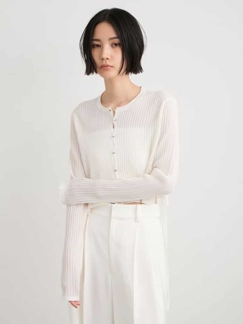 【SALE／30%OFF】【洗える】【Nuriコラボ】シアーRIBニットカーデ MIESROHE ミースロエ トップス ニット ブラック ホワイト イエロー【RBA_E】【送料無料】[ Fashion]｜USAGISTORE USAGIONLINE公式ストア