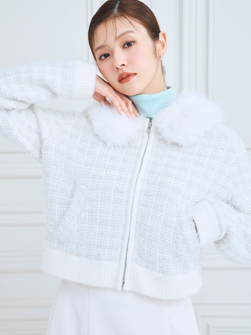 新品✨CELFORD ツイードライクカットソージャケット　ホワイト　36 CELFORD 「CELFORD」 ツイードジャケット 36 ネイビー