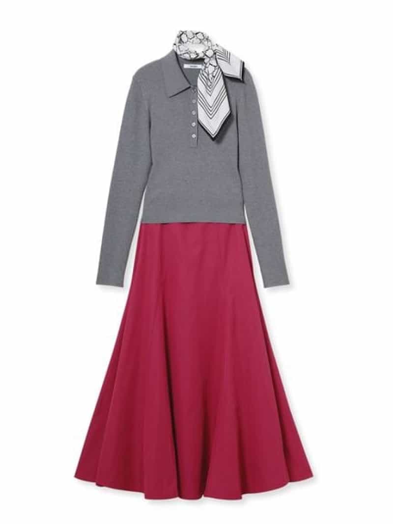 【SALE／50%OFF】スカーフ付きポロニット×フレアスカートセット SNIDEL スナイデル トップス その他のトップス ブラック【RBA_E】【送料無料】[ Fashion]