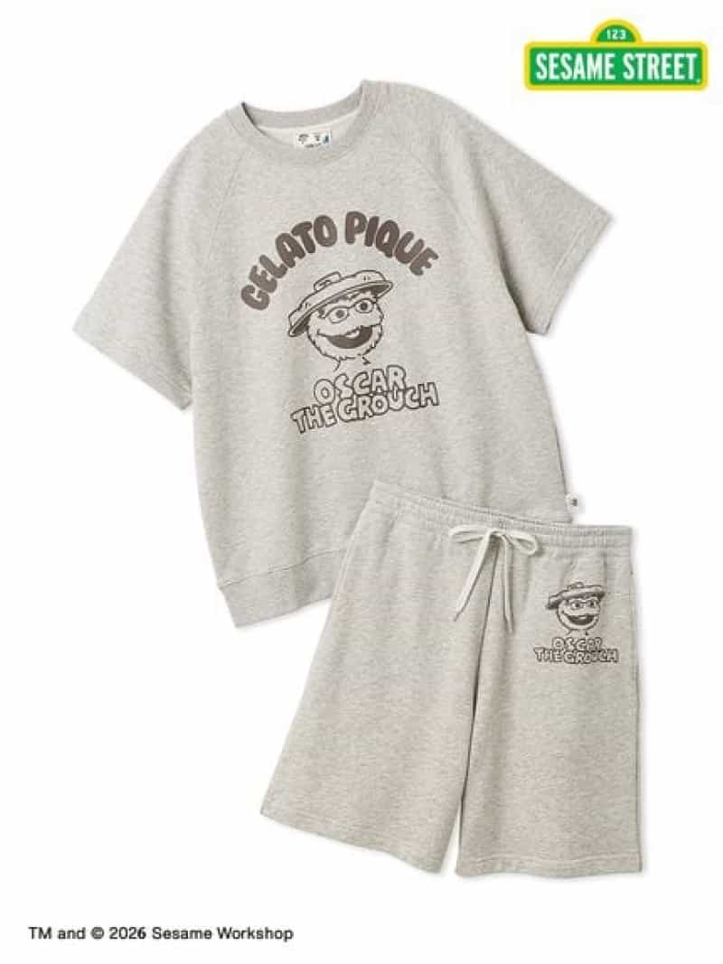 【SESAME STREET】【UNISEX】裏毛ティーシャツ\u0026二分の一ズボン下書き割り gelato pique ジェラートピケ トップス カットソー・ティーシャツ さくら色 薄墨色【貨物輸送無料】[ Fashion]