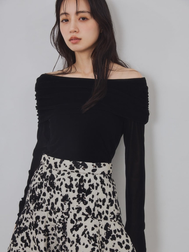 【ウォッシャブル】オフショルフロッキーチュールトップス FRAY I.D フレイ アイディー トップス カットソー・Tシャツ ブラック【先行予約】*【送料無料】[ Fashion]｜USAGISTORE USAGIONLINE公式ストア