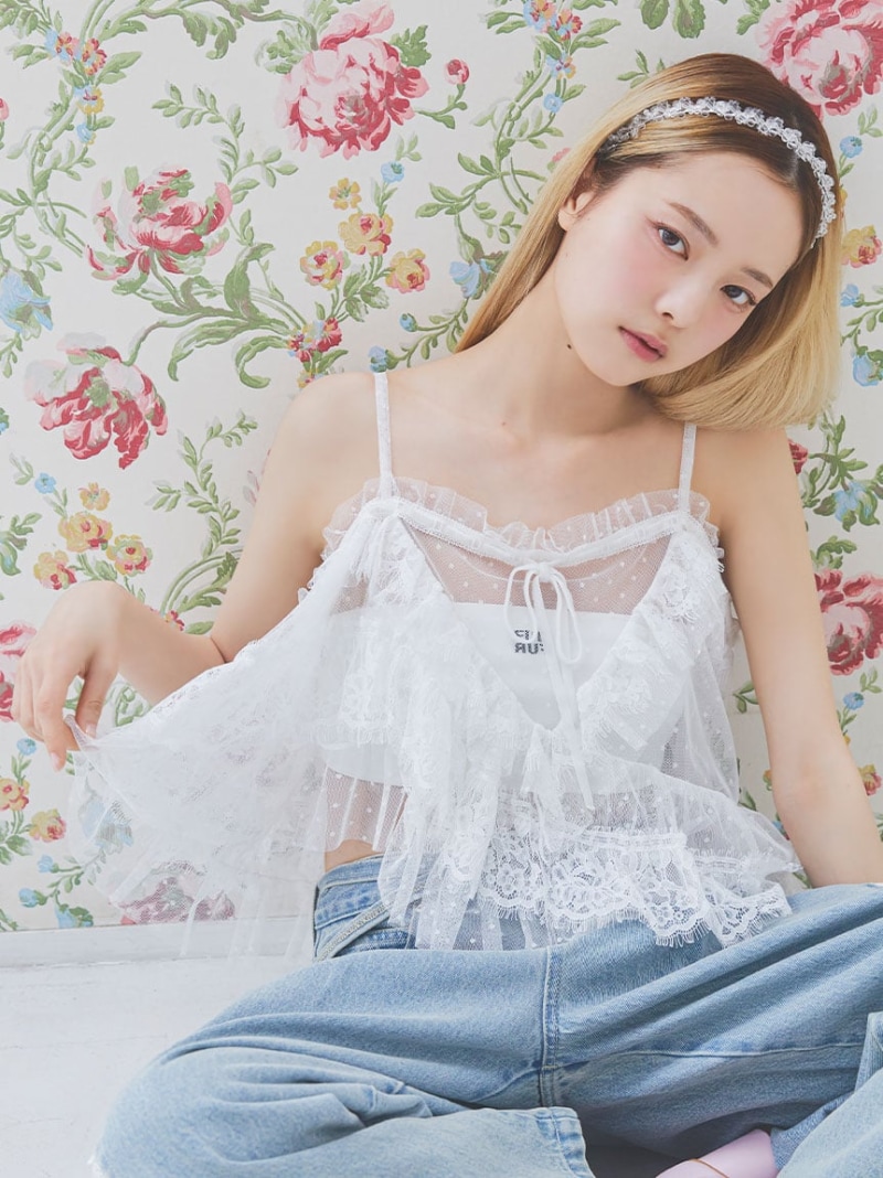 ランダムヘムレースキャミソール FURFUR ファーファー トップス カットソー・Tシャツ ホワイト ブラック【先行予約】*【送料無料】[ Fashion]