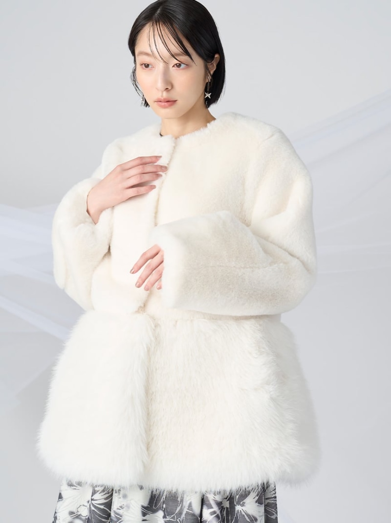 【良品】CELFORD 袖ファーコート グレー 36 襟 CELFORD（セルフォード）の「袖ファー付きボアコート（その他