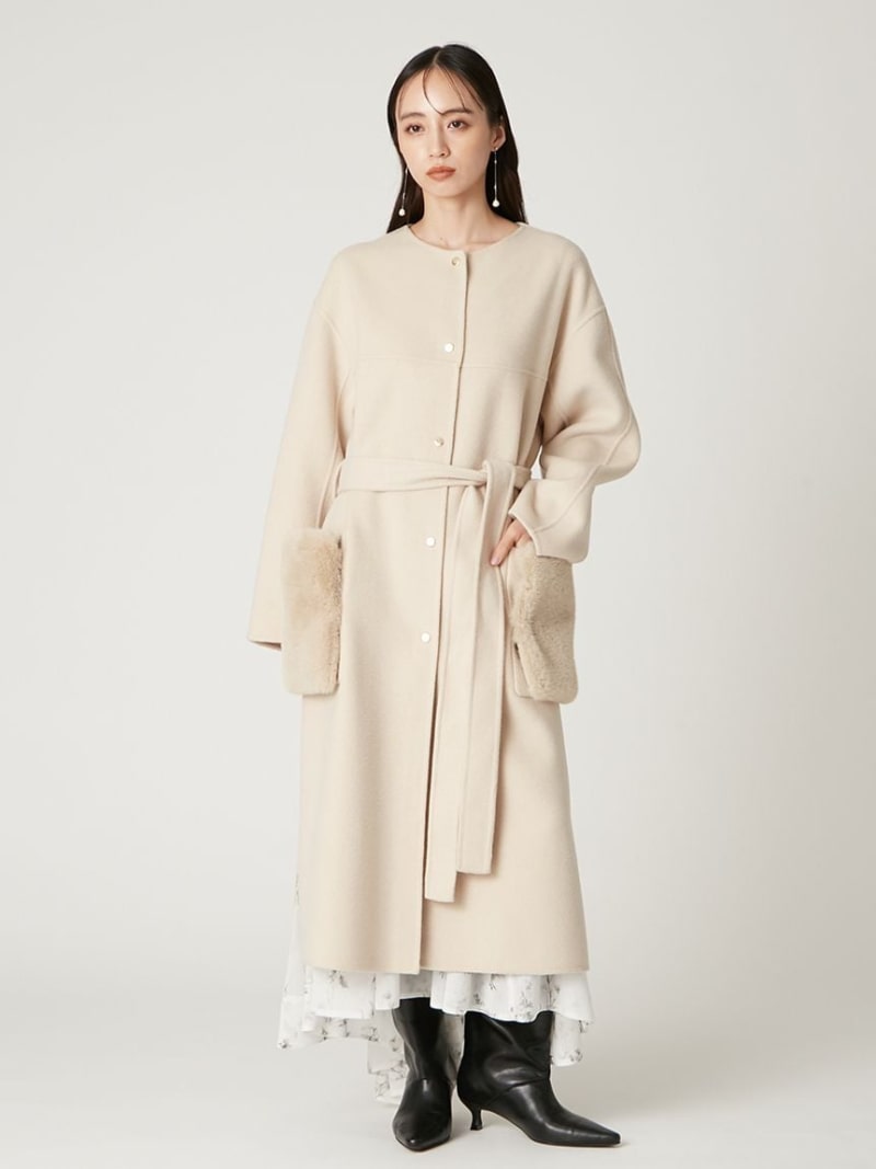 【SALE／50%OFF】ファーポケットリバーコート FRAY I.D フレイ アイディー ジャケット・アウター その他のジャケット・アウター ピンク ベージュ【RBA_E】【送料無料】[ Fashion]｜USAGISTORE USAGIONLINE公式ストア