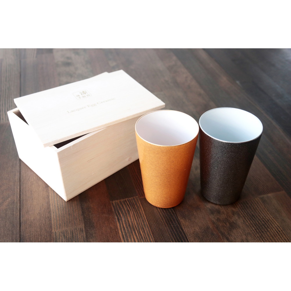 丸モ高木陶器 漆薄手磁器 Lacquered thin porcelain フリーカップペア(木箱入) ラッピング有 0100-069-00 ギフト 贈り物 器 マグカップ セット|うさマート 店