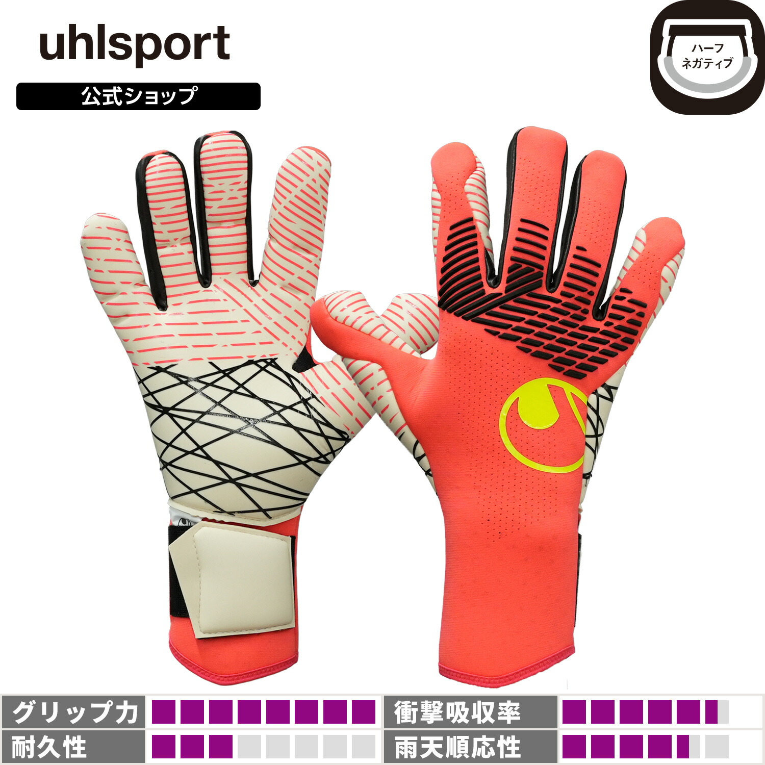 【ポイント5倍】【公式】 uhlsport ( ウールシュポルト ) |【先行販売】ファングマシーネ ZNE ウルトラグリップ ハーフネガティブ | 7 ~ 10号 1011408-01 GKグローブ キーパーグローブ|USB Online 店