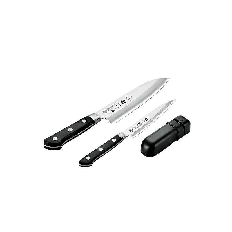 包丁 三徳包丁165mm＆ペティナイフ130mm＆シャープナー ETO-1501 燕人の匠 桜吟 新潟産 燕産 日本製 お歳暮 お中元 ギフト 贈答品キッチン用品 横YH
