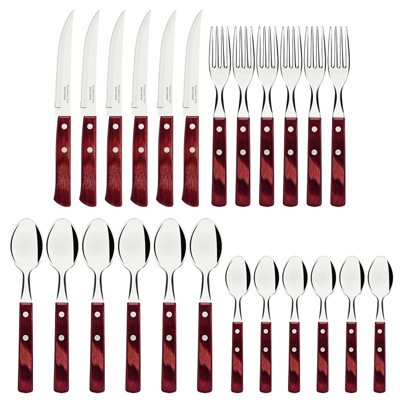 カトラリーセット テーブルウェア 24pc レッド 21199/705 カトラリー ナイフ フォーク スプーン アウトドア BBQ ポリウッド トラモンティーナ 福KD