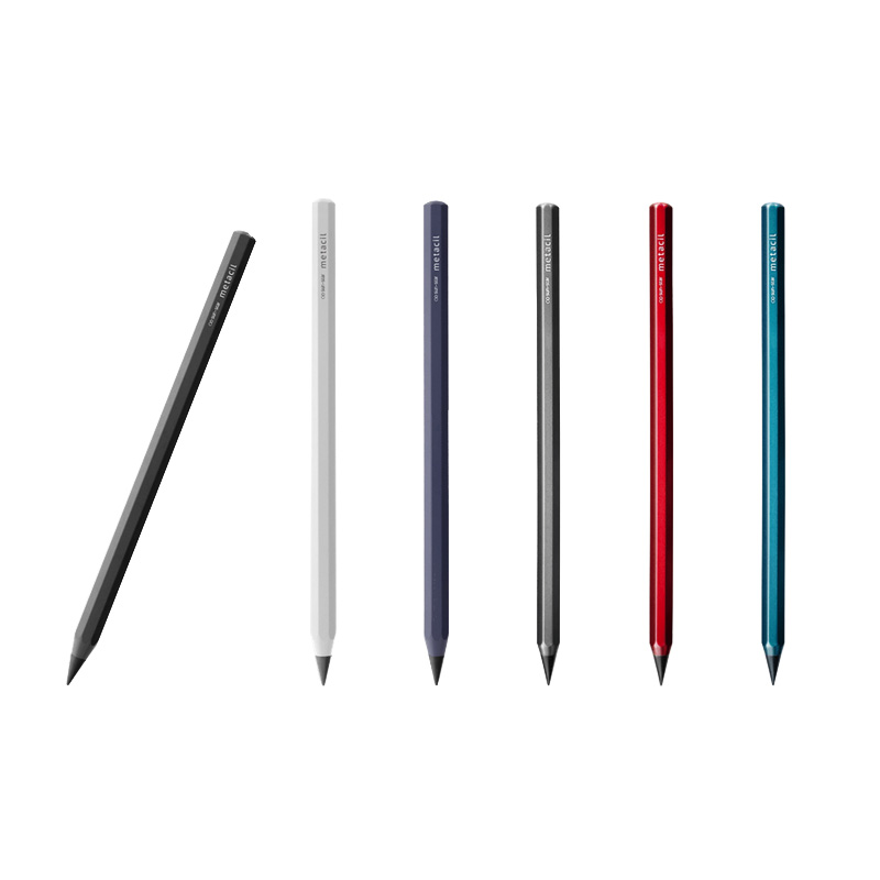 【楽天市場】鉛筆 メタルペンシル 2本セット metacil カラー選択 削らない にじみにくい アルミボディ 濃さ2H 16km書ける