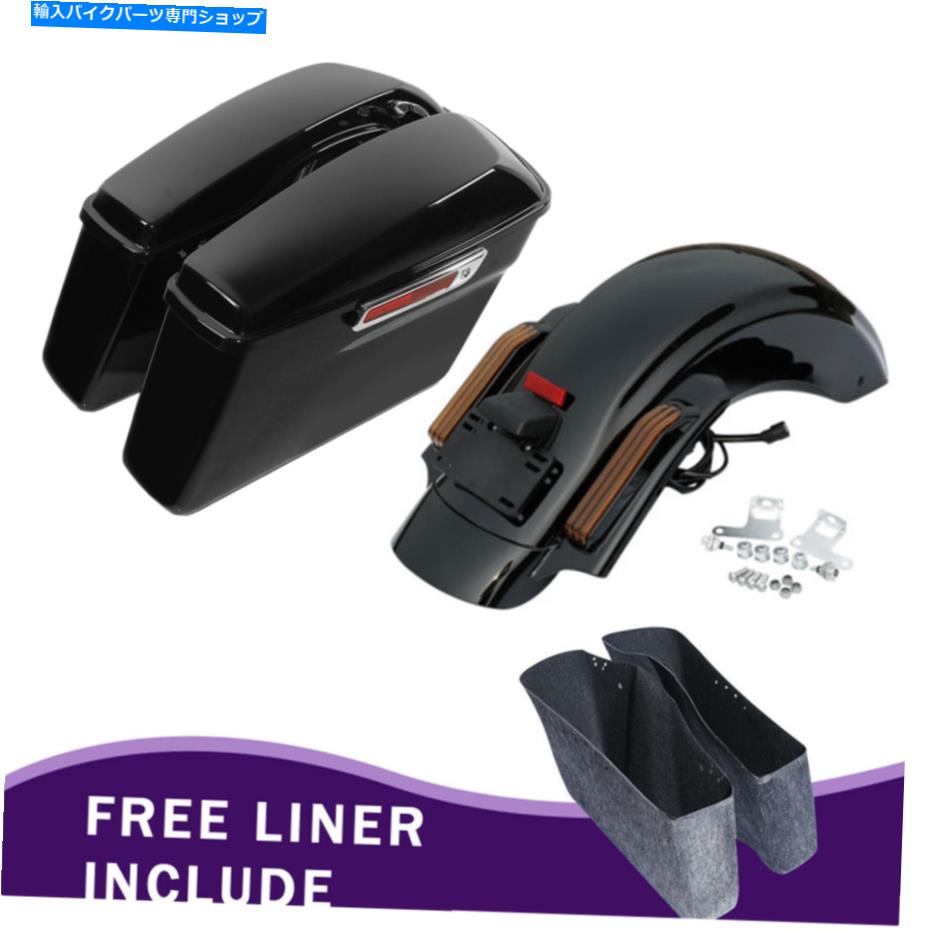 Rear Fender ブラックサドルバッグリアLEDフェンダーフィットハーレーロードキンググライド2014-2021 18 CVO Black Saddlebags Rear LED Fender Fit For Harley Road King Glide 2014-2021 18 CVO【並行輸入品】