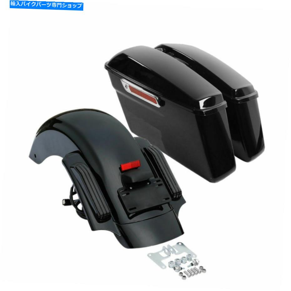 Rear Fender ブラックサドルバッグリアフェンダーLEDハーレーストリートグライド2014-2021のための赤いライトフィット Black Saddlebags Rear Fender LED Red Light Fit For Harley Street Glide 2014-2021【並行輸入品】