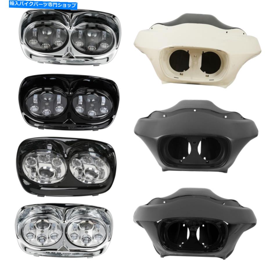 Inner Fairing ハーレーロードグライドFLTR 98-13のための外側のフェアリングデュアルLEDのヘッドライトランプ Outer Inner Fairing Dual LED Headlight Lamp Fit For Harley Road Glide FLTR 98-13【並行輸入品】