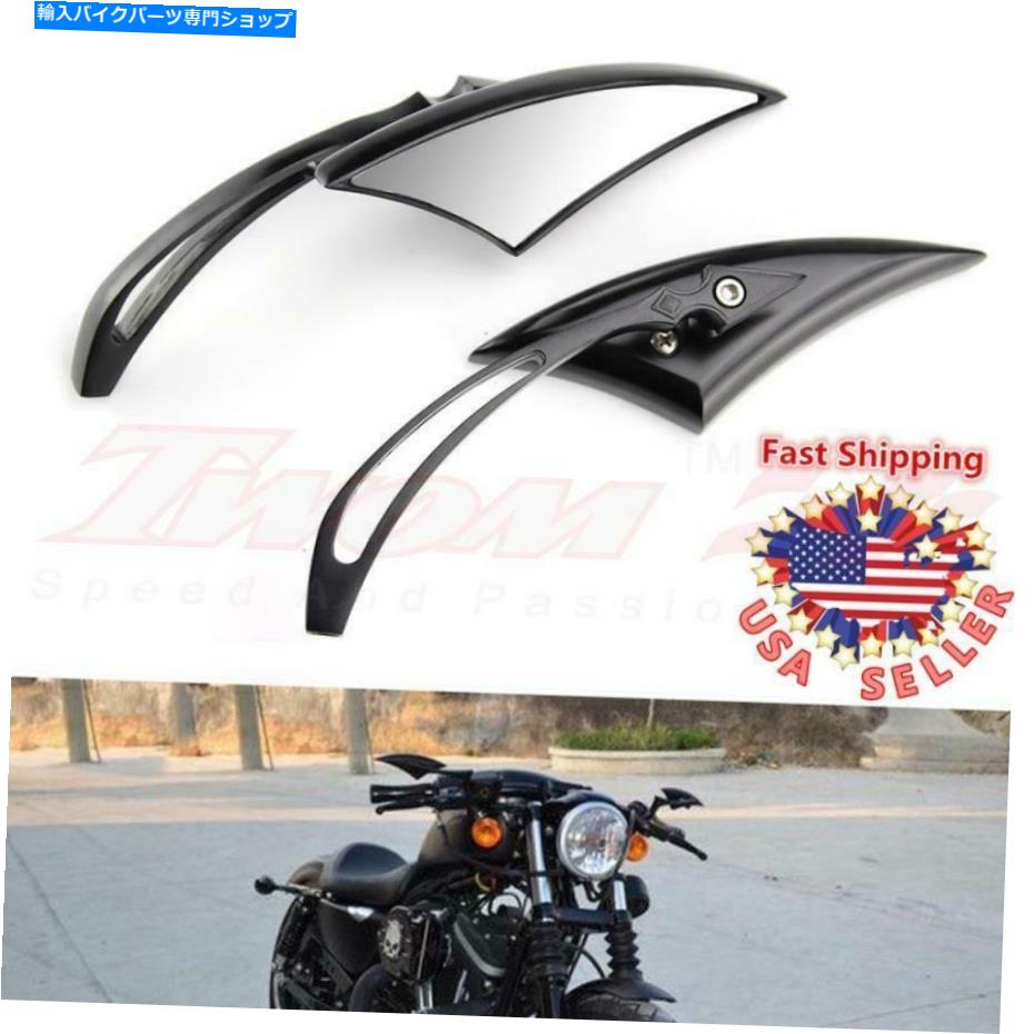 Mirror ヤマハホンダオートバイクルーザーチョッパーカスタム用ブラックリアビューサイドミラー Black Rearview Side Mirrors For Yamaha Honda Motorcycle Cruiser Chopper Custom【並行輸入品】
