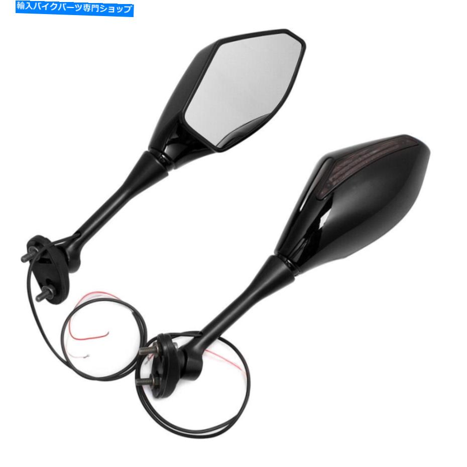 Mirror ホンダスズキGSXR600用ブラックオートバイリアビューサイドミラーLEDターン信号 Black Motorcycle Rear View Side Mirrors LED Turn Signal For Honda SUZUKI GSXR600【並行輸入品】
