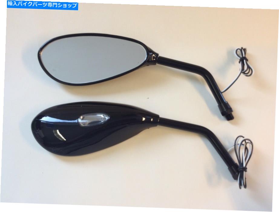 Mirror LEDインジケータが付いているペアブラックユニバーサル10mmのティアドロップオートバイのミラー Pair Black Universal 10mm Teardrop Motorcycle Mirrors with LED Indicators【並行輸入品】