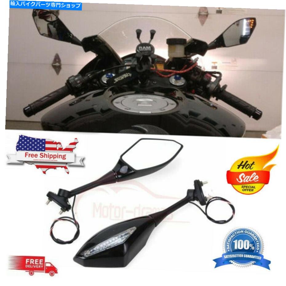 Mirror ホットブラックオートバイ矢印LED鈴木GSXR600ホンダのためのターン信号サイドミラー Hot Black Motorcycle Arrow LED Turn Signal Side Mirrors For SUZUKI GSXR600 Honda【並行輸入品】