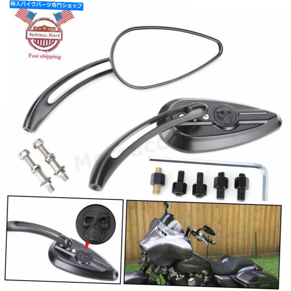 Mirror ハーレースポーツスターダイナファットボーイオートバイのためのバックミラースカルティドロップブラック Rearview Mirror Skull Teardrop Black For Harley Sportster Dyna Fatboy Motorcycle【並行輸入品】