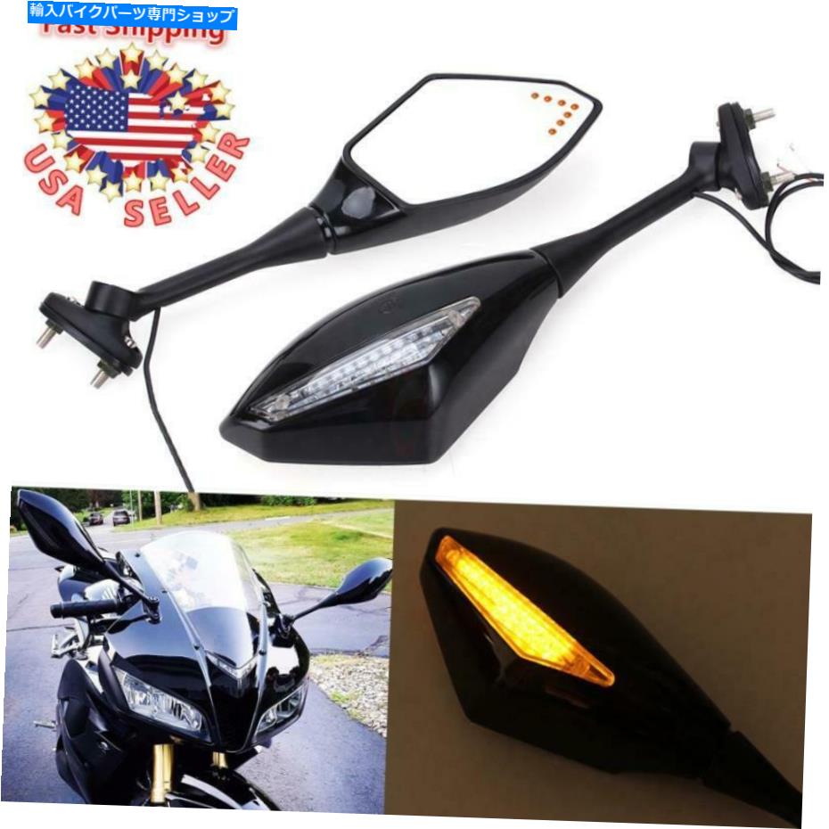 Mirror ホンダCBR600RR CBR1000RR用ブラックオートバイリアビューミラーLEDターン信号 Black Motorcycle Rear View Mirrors LED Turn Signal For Honda CBR600RR CBR1000RR【並行輸入品】