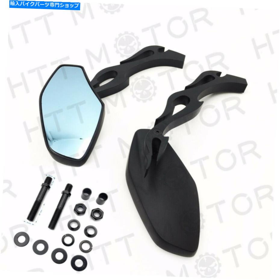 Mirror ハーレーダビッドソンストリートバイクチョッパーのためのブラックオートバイのバックサイドミラー Black Motorcycle Rearview Side Mirrors For Harley Davidson Street Bike Chopper【並行輸入品】