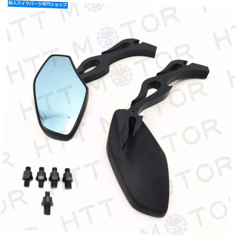 Mirror ホンダスズキチョッパーボバークルーザー8-10ミルのブラックオートバイのバックミラー BLACK MOTORCYCLE REARVIEW MIRRORS FOR HONDA SUZUKI CHOPPER BOBBER CRUISER 8-10MM【並行輸入品】