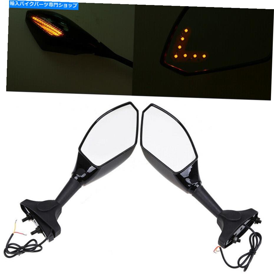 Mirror LEDリアビューミラーガラス光沢のある黒い二重ねじユニバーサルフィットオートバイ LED Rear View Mirror Glass Glossy Black Double Screw Universal Fit Motorcycle【並行輸入品】