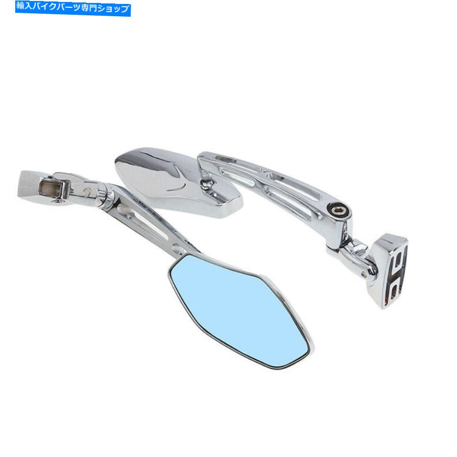 Mirror 1ペアリアビューミラーガラスブルーウェーブシルバーメッキフィットヤマハチョッパー 1 Pair Rear View Mirror Glass Blue Wave Silver Plating Fit For Yamaha Choppers【並行輸入品】