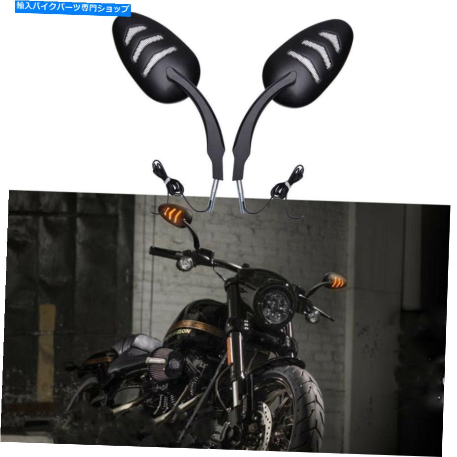 Mirror ハーレーダビッドソンのためのターン信号のオートバイの黒いLEDのミラー Motorcycle Black LED Mirrors with Turn Signals Aluminum Fit For Harley Davidson【並行輸入品】